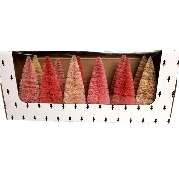 Cody Foster Pink Bottle Brush Sisal Trees 4.5" Retro Set of 12 - Picture 1 of 5